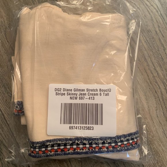 NWT DG2 DIANE GILMAN STRETCH Bouclé STRIPE SKINNY ANKLE JEANS CREAM - Picture 12 of 12